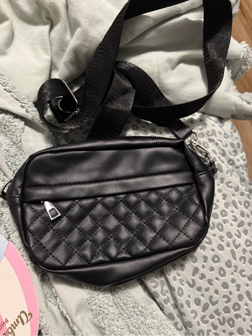 Black Quilted Crossbody Bag with Adjustable Strap